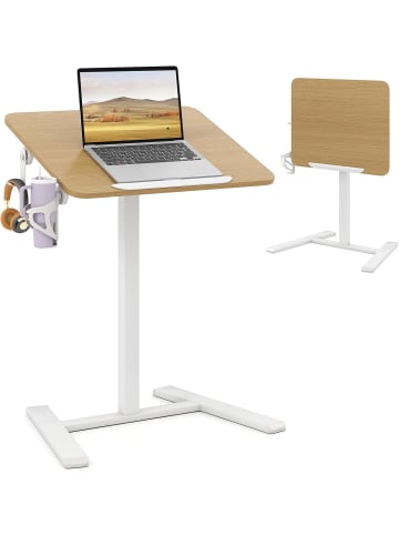 COSTWAY Beistelltisch höhenverstellbar mit versteckten Rollen in Hellbraun