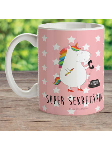Mr. & Mrs. Panda Trinklernbecher Einhorn Sekretärin mit Spruch in Rot Pastell