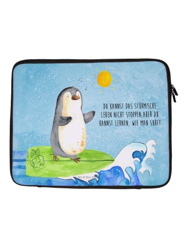 Mr. & Mrs. Panda Notebook Tasche Pinguin Surfer mit Spruch in Eisblau