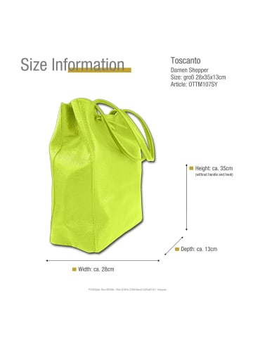 Toscanto Leder Shopper, Schultertasche Toscanto Tasche gelbgrün ca. 28cm