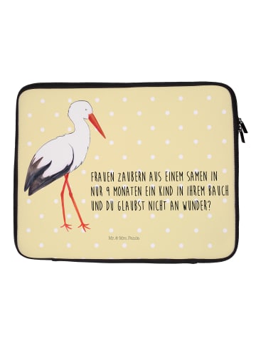 Mr. & Mrs. Panda Laptoptasche Storch mit Spruch in Gelb Pastell