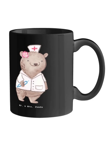 Mr. & Mrs. Panda Kaffeetasse Ärztin Superheld mit Spruch in Schwarz