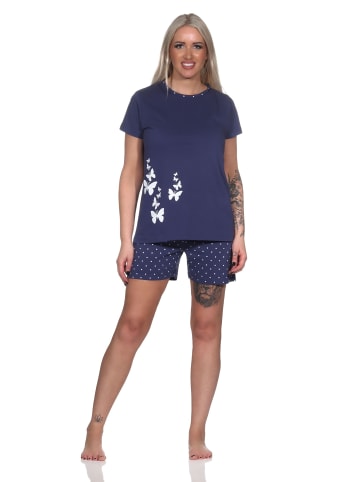 NORMANN Schlafanzug kurzarm Pyjama Shorty Tupfen Punkte Optik - 86446 in navy