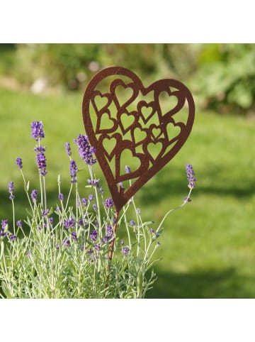 UNUS Gartenstecker Rost Herz mit Herzmuster in Braun