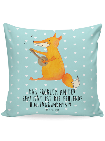 Mr. & Mrs. Panda Kissen Fuchs Gitarre mit Spruch in Türkis Pastell