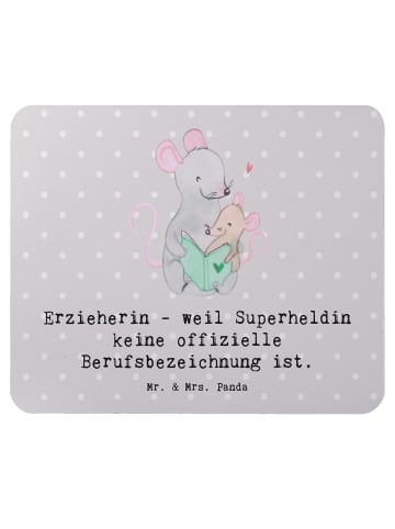 Mr. & Mrs. Panda Mouse Pad Erzieherin Superheldin mit Spruch in Grau Pastell