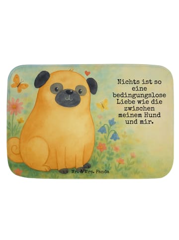 Mr. & Mrs. Panda Duschmatte Mops Design mit Spruch in Weiß