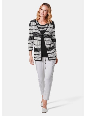 GOLDNER Kurzgröße:  Strickjacke mit V-Ausschnitt in schwarz / weiß / gemustert