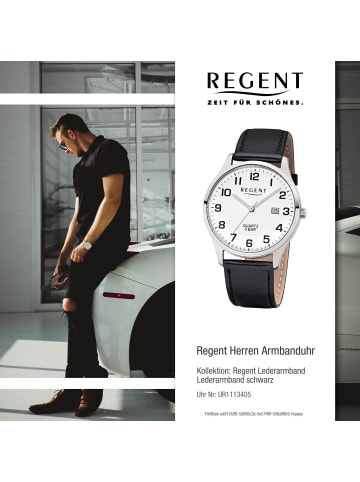 Regent Armbanduhr-Analog schwarz groß (ca. 40mm) Regent Lederarmband
