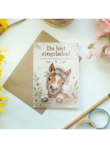 Mr. & Mrs. Panda Geburtstagskarte Fohlen mit Wildblumenkranz Des... in Weiß