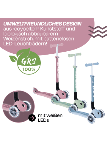 GLOBBER Scooter PRIMO FOLDABLE LIGHTS ECO Roller in beere, mit Leuchtrollen