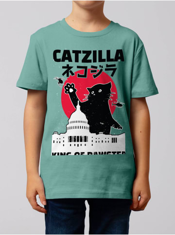 wat? Apparel T-Shirt Catzilla in Teal Monstera