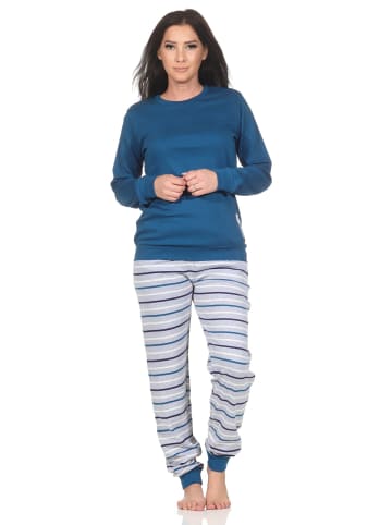 NORMANN Interlock Schlafanzug langarm Bündchen Tiermotiv - 87337 in türkis