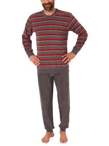 NORMANN Frottee Pyjama langarm Schlafanzug Bündchen Streifen in grau