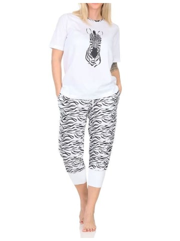 NORMANN Kurzarm Schlafanzug Capri Pyjama Shorty - 84887 in weiß