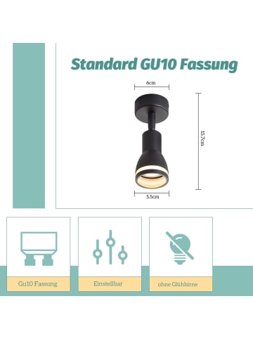 ZMH Deckenleuchte in schwarz 1-flammig GU10 L 6cm Deckenspots Max.40W
