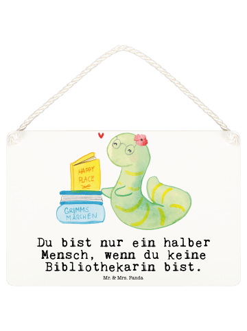 Mr. & Mrs. Panda Deko Schild Bibliothekarin Herz mit Spruch in Weiß