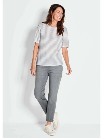 GOLDNER Kurzgröße:  Stilvolles Streifenshirt für Damen in grau / weiß / geringelt