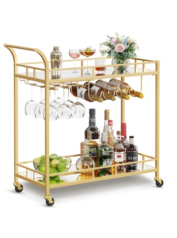 VASAGLE Servierwagen Baris in Goldfarben - (B)80 x (H)90 x (T)38 cm