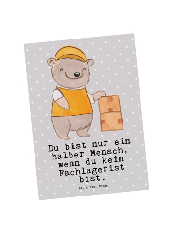 Mr. & Mrs. Panda Postkarte Fachlagerist Herz mit Spruch in Grau Pastell