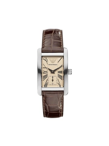 Emporio Armani Uhr silber braun Lederarmband