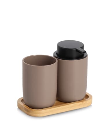 Zeller Bad-Accessoires-Set in Braun, (B) 9 x (H) 13,5 x (L) 16,5 cm