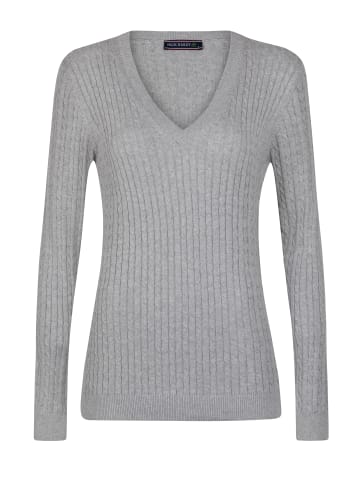Felix Hardy Feinstrick Zopfmuster V-Ausschnitt Pullover in Grau