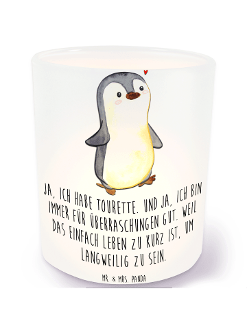 Mr. & Mrs. Panda Teelichthalter Glas Pinguin Tourette mit Spruch in Transparent
