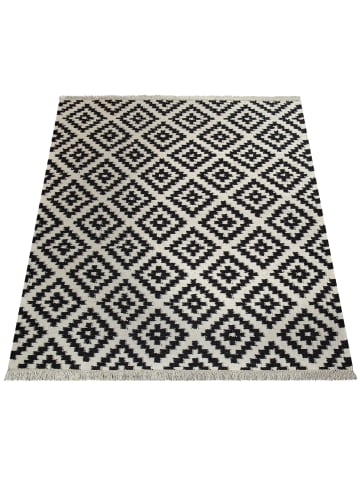KADIMA DESIGN Teppich Kurzflor Rauten Wohnzimmer schmutzabweisend in Schwarz