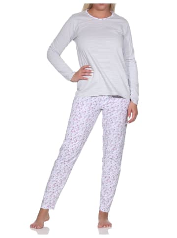 NORMANN Verspielte langarm Schlafanzug Pyjama floralen Muster - 79807 in grau