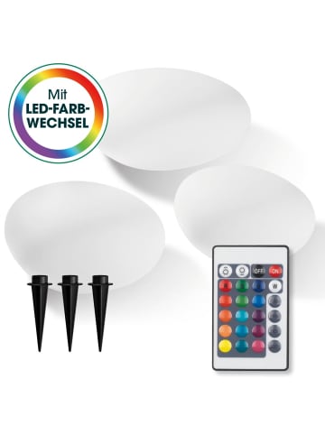 EASYmaxx Solar-Leuchten Set Stein flach 3-tlg. 3,2V weiß Farbwechsel mit Fernb.  Weiß