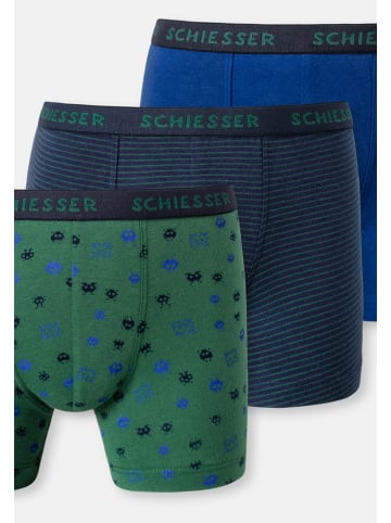 Schiesser Retro-Short / Pant Kids Boys 95/5 Organic Cotton in Grün/Blau gemustert