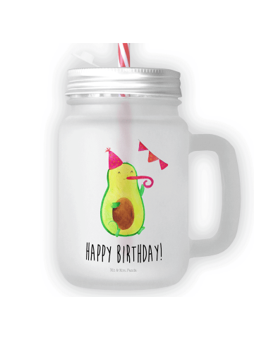 Mr. & Mrs. Panda Trinkglas Mason Jar Avocado Geburtstag mit Spruch in Transparent