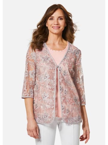 GOLDNER Kurzgröße: Aufwendig besticktes Blusen-Set in melba / silbergrau / bestickt