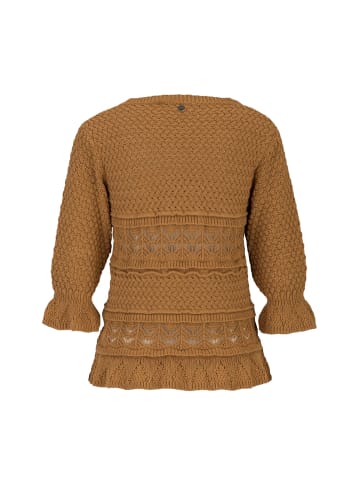 Rich & Royal Rundhalspullover Crew Neck Crochet in braun