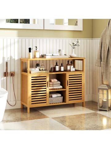 COSTWAY Badezimmerschrank aus Bambus in Hellbraun