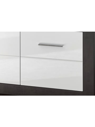Furn.Design Highboard weiß Hochglanz, grau Stone 100 cm, Kommode mit 6 Fächern
