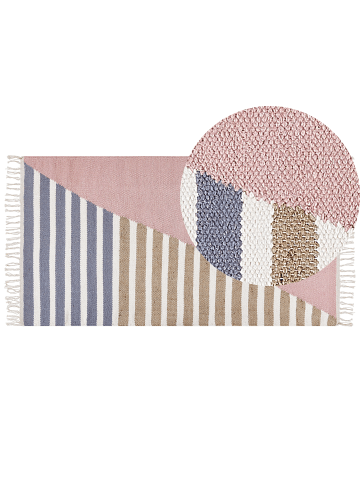 Beliani Geflochtener Teppich ENGIZ in Bunt/Rosa/Weiß - (W) 80 x (H) 80 x (L) 150 cm
