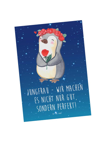Mr. & Mrs. Panda Postkarte Jungfrau Perfektion mit Spruch in Sternenhimmel Blau
