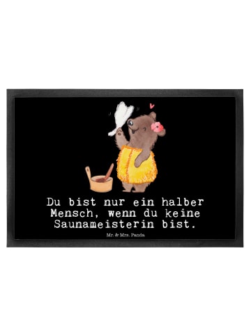 Mr. & Mrs. Panda Sauberlaufteppich Saunameisterin Herz mit Spruch in Schwarz
