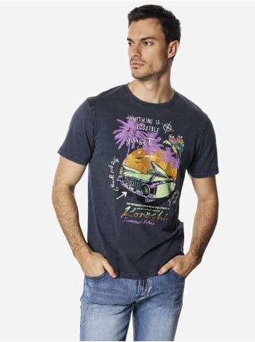 KOROSHI Crew cotton print-emb washed t-shirt in blau