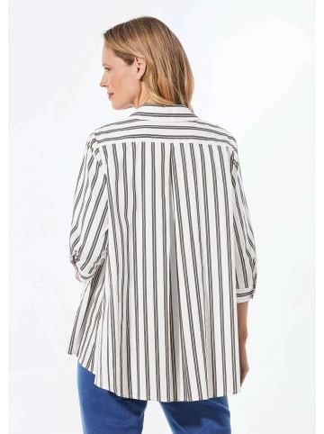 GOLDNER Kurzgröße:  Schlichte Baumwoll-Bluse mit 3/4-Arm in weiß / taupe / gestreift