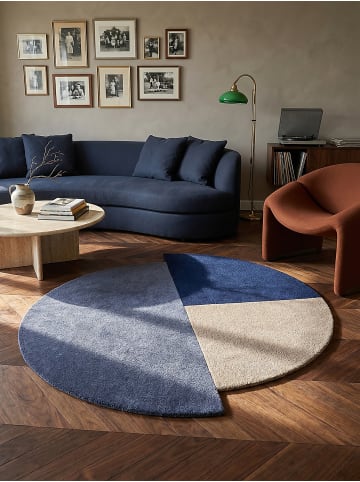 KADIMA DESIGN Teppich Wolle Handgetuftet HALLEIN Segment Muster Wohnzimmer in Blau-Beige