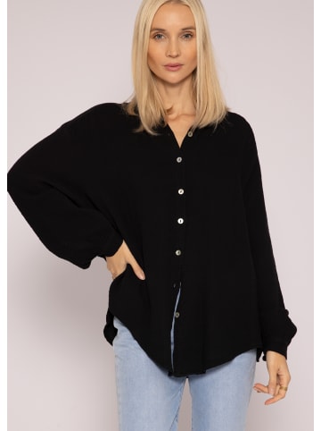 SASSYCLASSY Ultra Oversize Musselin-Blusenhemd kürzere Variante in Schwarz