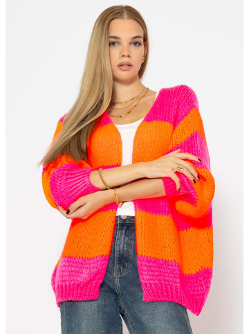 SASSYCLASSY Gestreifter oversize Cardigan in Orange, Pink