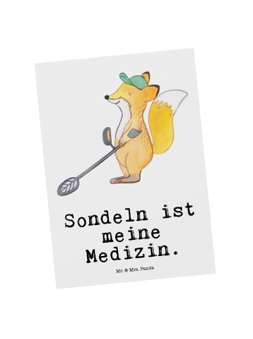 Mr. & Mrs. Panda Postkarte Fuchs Metalldetektor mit Spruch in Weiß