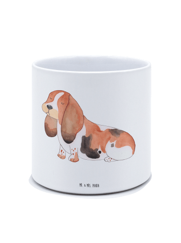 Mr. & Mrs. Panda Blumentopf Hund Basset Hound ohne Spruch in Weiß