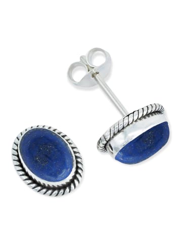 mantraroma 925er Silber - Ohrstecker (L) 9 x (B) 7 mm mit Lapis Lazuli