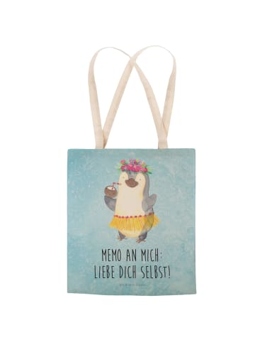 Mr. & Mrs. Panda Stofftragetasche Pinguin Kokosnuss mit Spruch in Eisblau