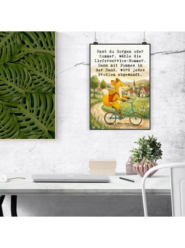 Mr. & Mrs. Panda Poster Fuchs Lieferung Pommes Design mit Spruch in Weiß